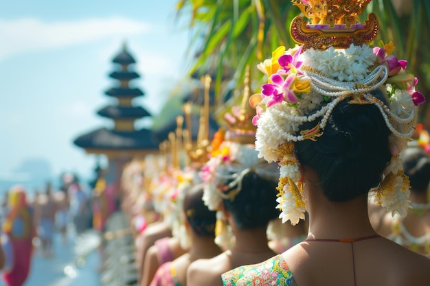 Foto ceremonia de purificación de agua de los balineses en la playa de bali