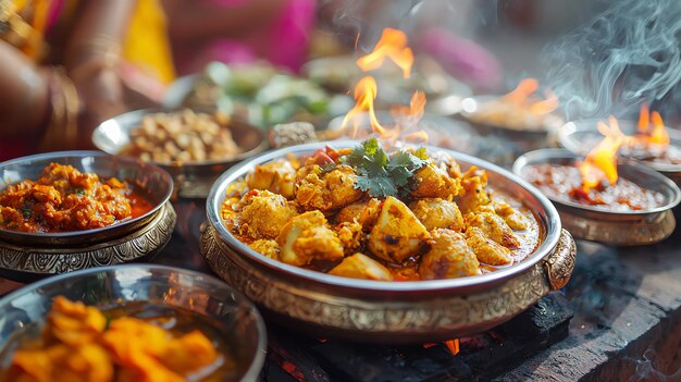Ceremonia religiosa tradicional con ofrendas de curry