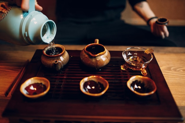 Ceremonia tradicional china del té puerh Shepherd chahay y gaiwan