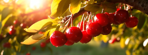 La cereza amarilla crece en la cosecha del jardín Ai generativo