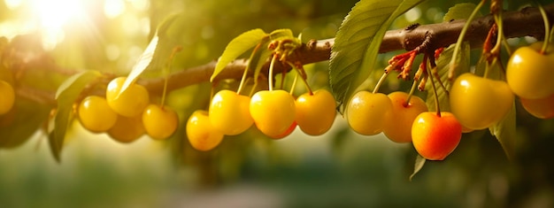 La cereza amarilla crece en la cosecha del jardín Ai generativo