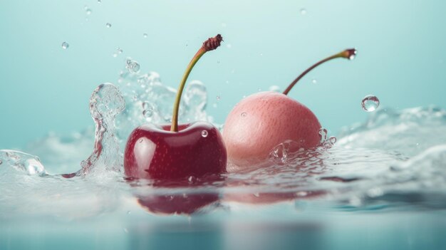 Cereza en un chorro de agua