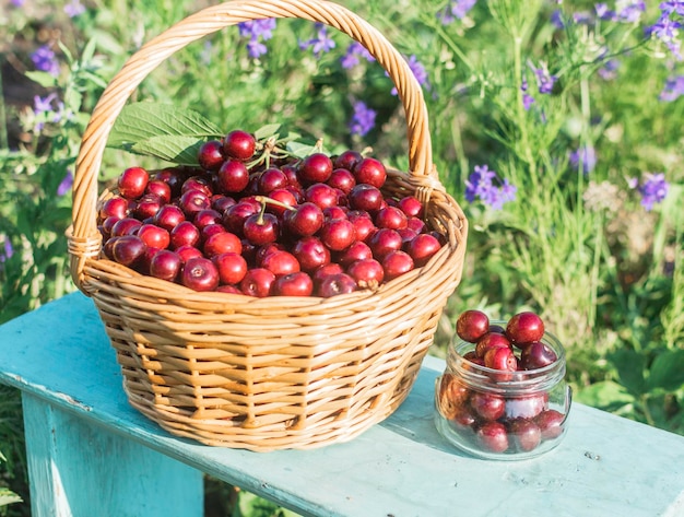 Cereza fresca en la cesta