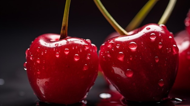 Cereza fresca generativa AI con gotas de agua aisladas sobre fondo blanco con pa de recorte