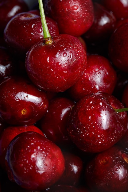 Cereza macro bayas orgánicas frescas cerezas fondo de frutas