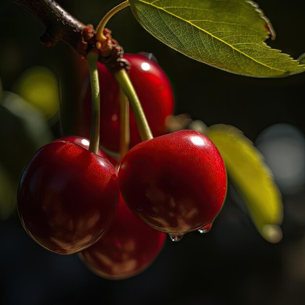 Foto cereza madura en una rama