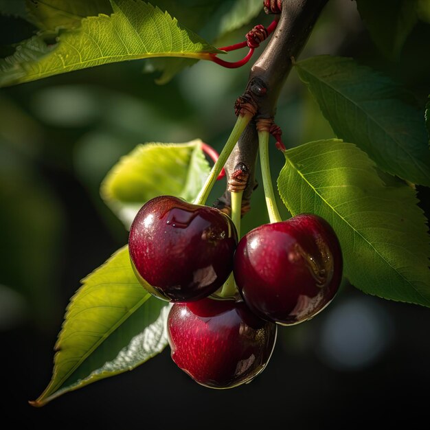 Cereza madura en una rama