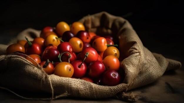 Cerezas de café recogidas durante la cosecha en Colombia Generative Ai