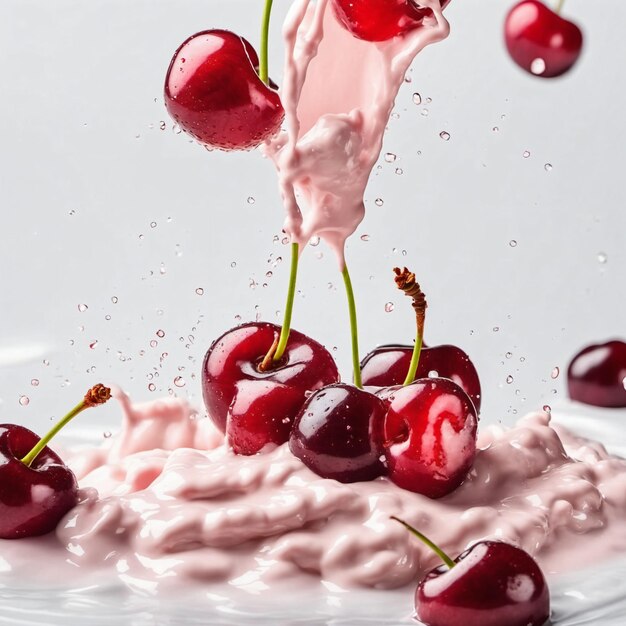 Foto cerezas dulces en jugo generado con ia