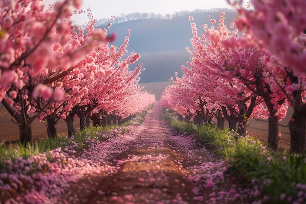 Las cerezas en flor en el campo de Corea del Sur