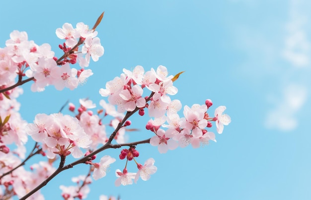 Las cerezas en flor en un día soleado de primavera