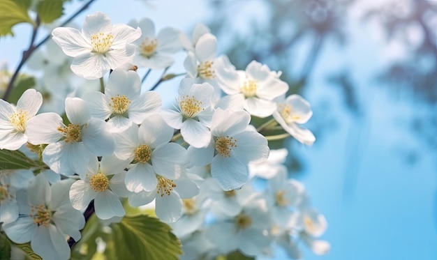 Cerezas en flor en el fondo del cielo de primavera Árboles frutales flores papel tapiz para carteles postales ilustrados con herramientas de IA generativas