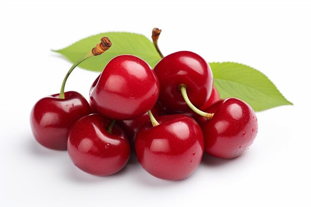 Cerezas frescas y gordas en fondo blanco fotografía de imágenes de cerezas