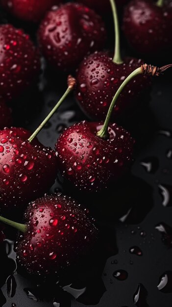 Cerezas frescas en la mesa