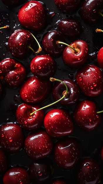 Cerezas con gotas de agua generativa ai