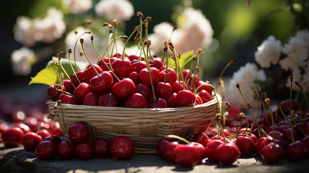 Foto cerezas en el huerto de la canasta bounty