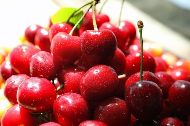 Cerezas maduras frescas de cerca