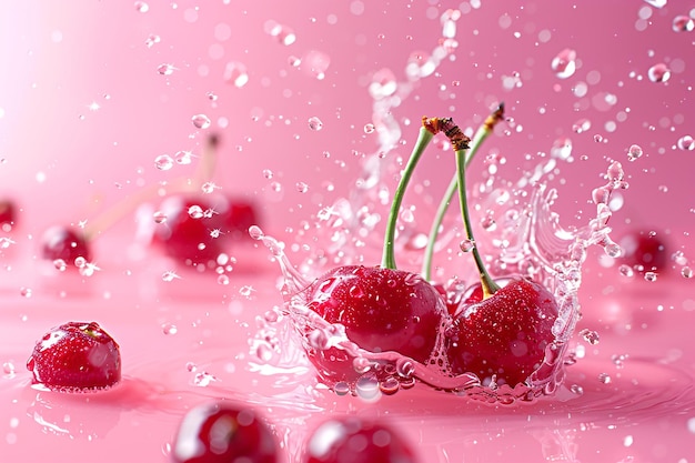 cerezas salpicando en el agua