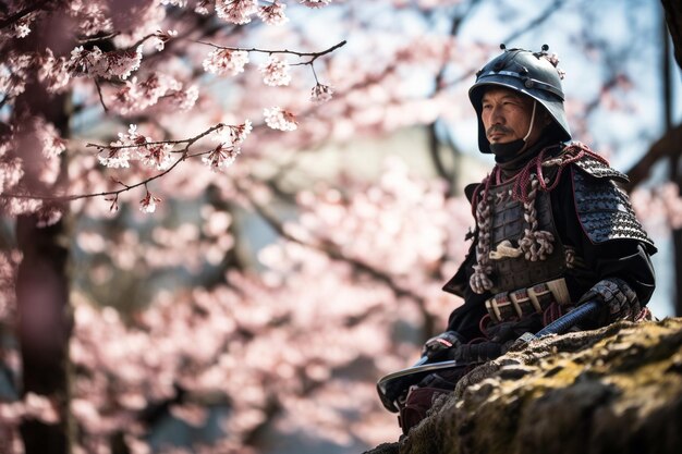 Foto las cerezas de la serenidad samurai en el antiguo kioto
