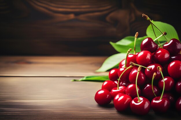 Cerezas sobre un fondo de madera