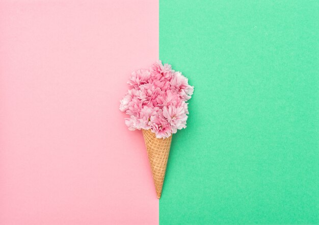 Cerezo flor helado helado cono plano mínimo endecha