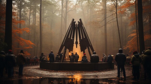 Foto cerimônia de lembrança em um memorial de veteranos