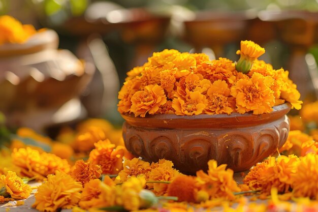 Foto cerimônia haldi decoração de flores de margarida fundo