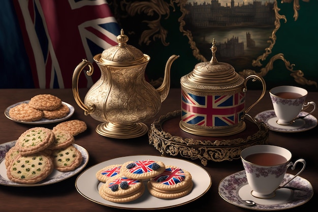 Cerimônia tradicional de chá da tarde e biscoitos de Londres