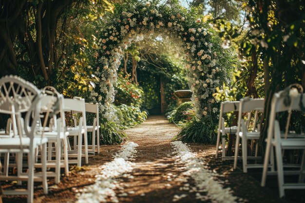 Foto cerimônias de casamento de primavera no jardim com flores