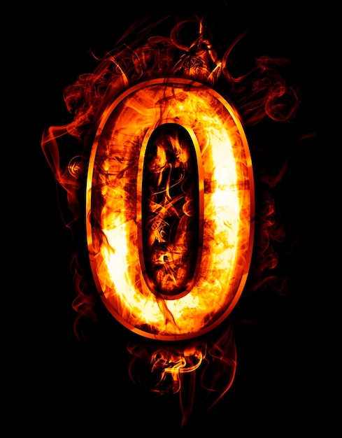 cero, ilustración del número con efectos cromados y fuego rojo sobre fondo negro