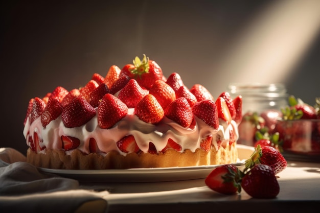 Cerrado de tarta de fresa y gofre con frutas al estilo nórdico