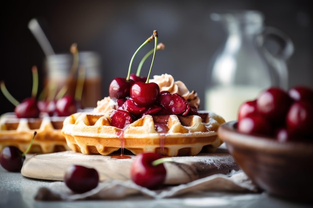 Cerrado de tarta de fresa y gofre con frutas al estilo nórdico