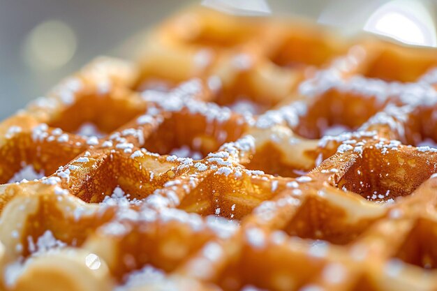 cerrado de waffle belga con azúcar en polvo