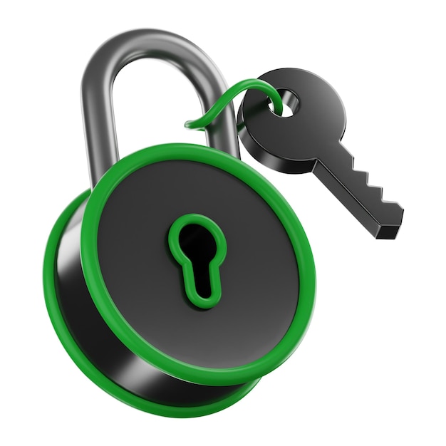 Cerradura de privacidad premium y representación 3d del icono de llave en un fondo aislado
