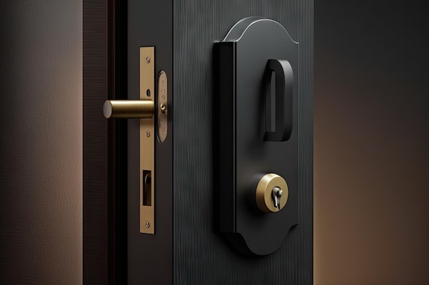 Cerradura de puerta con bisagras con ojo de cerradura y llave en un estilo elegante y moderno