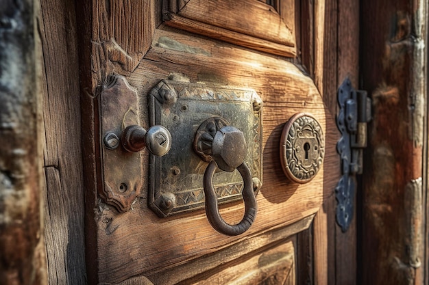 Cerradura de puerta vieja en una puerta de madera