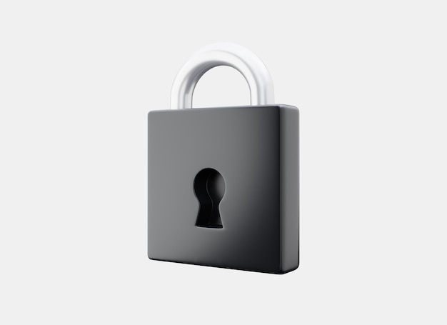 Cerradura segura 3d en negro Cerradura cerrada en fondo negro en estilo de dibujos animados de plástico Seguridad