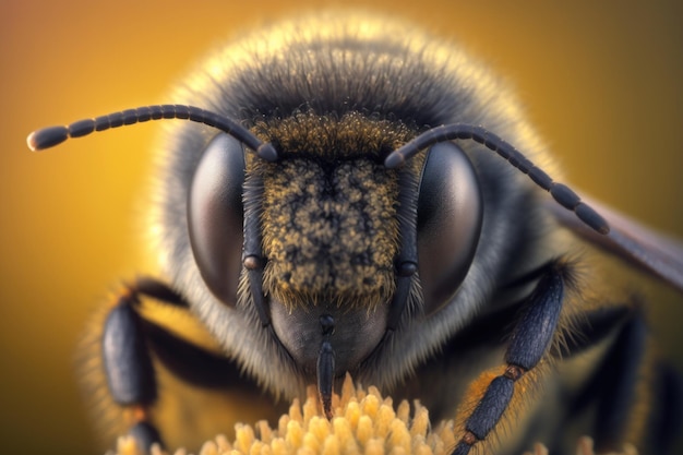 Cerrar abeja en flores IA generativa