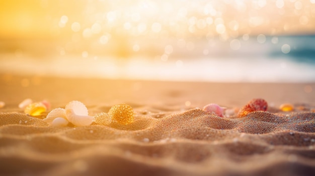 Cerrar arena Paisaje marino abstracto Verano playa de arena fondo tropical desenfoque bokeh luz de mar océano y cielo IA generativa