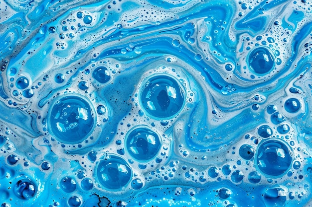 Cerrar las burbujas y la espuma en los tonos azules
