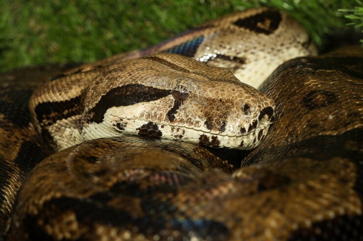 Foto cerrar la cabeza boa constrictor serpiente