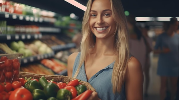 cerrar cara retrato de mujer sonriente con frutas y vegetales