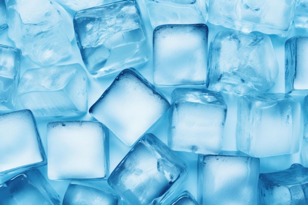 Cerrar cubitos de hielo transparentes como vista superior de fondo Ilustración generativa de IA