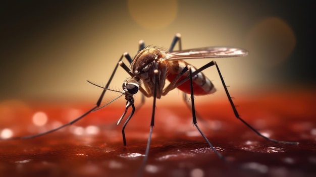 Cerrar foto de un mosquito chupando sangre de la piel
