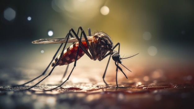 Cerrar foto de un mosquito chupando sangre de la piel