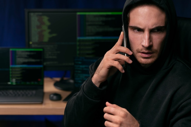 Foto cerrar hombre hablando por teléfono