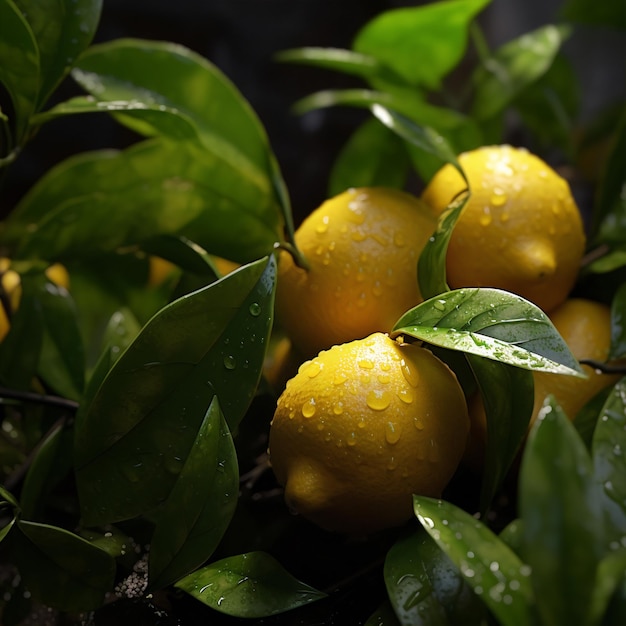 Foto cerrar imagen de limones con textura y gotas de agua