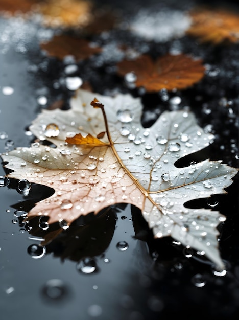 Cerrar imagen realista de una hoja blanca con gotas de agua