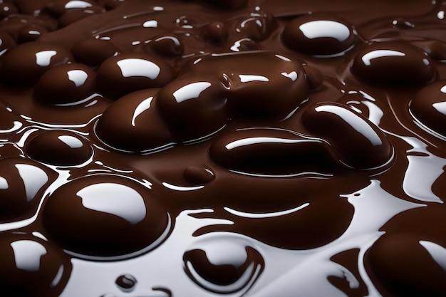 Foto cerrar el jarabe de chocolate vertiendo en un fondo gris con espacio de copia