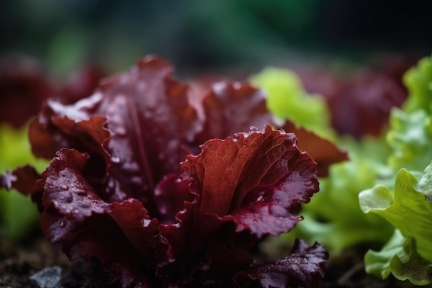 Cerrar lechuga roja en granja orgánica naturaleza plantas generativas ai